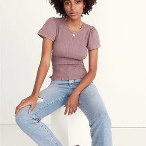Madewell Lucie Flutter-Sleeve Smocked Bodice Top